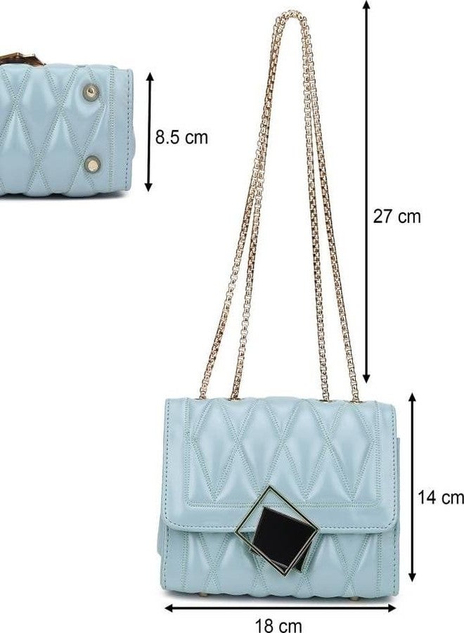 KRIFTY Cross Body Sling Bag for Women with Gold Chain (Bluee) - Image 2
